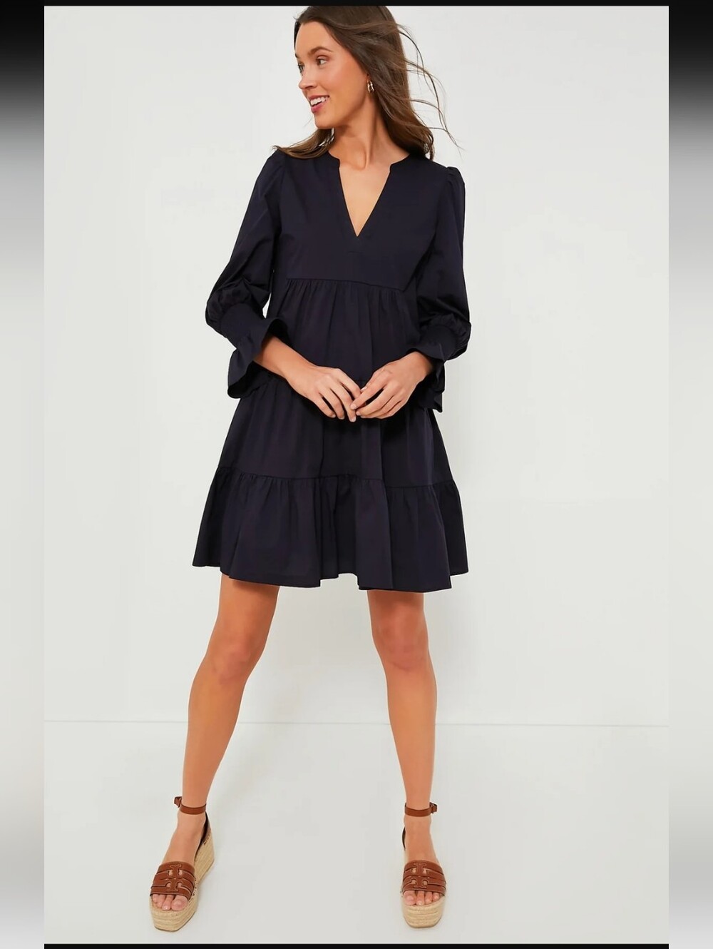 TUCKERNUCK POMANDER PLACE NAVY COTTON POPLIN KENZO TIERED DRESS SZ S